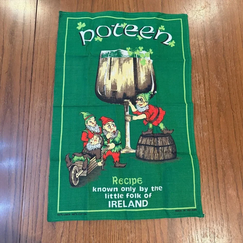 Lot 2 Vintage Irish Linen Cotton Tea Towels Ireland Map Poteen Made in Ireland
